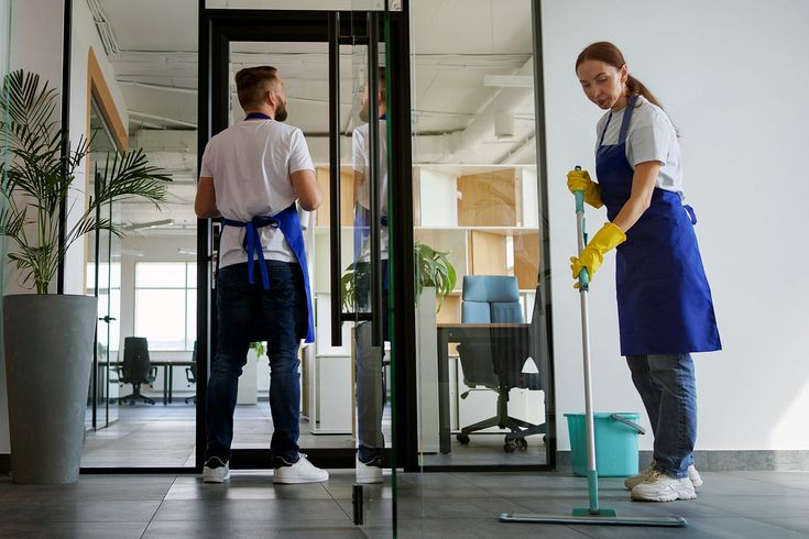 Clear Choice commercial cleaning crew servicing a modern office