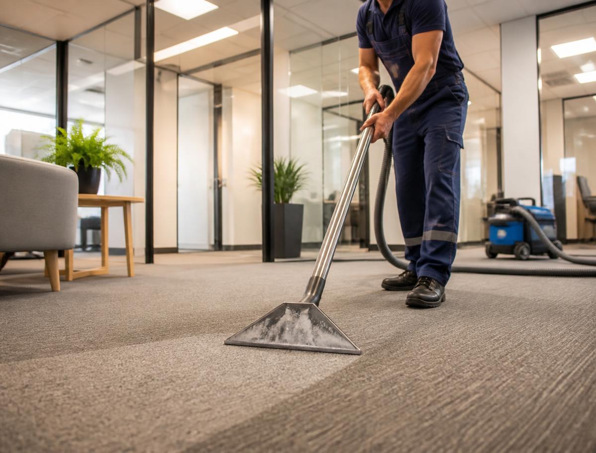 Commercial carpet extraction cleaning in an office
