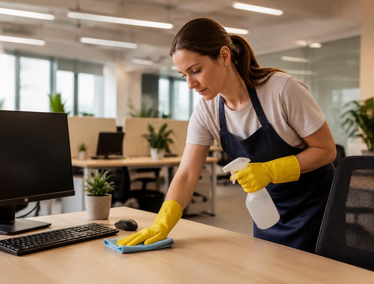 Professional cleaning team reviewing a facility cleaning plan